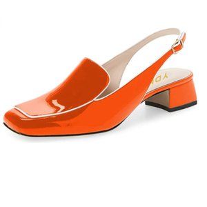 YDN Orange Square Toe Low Heel Slingback Pump